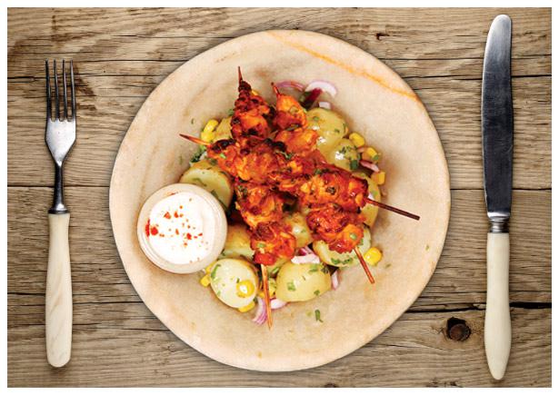 Chicken Skewers with Corn and Potato Salad recipe 